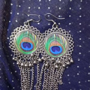These Are Jhumkas With A Peacock Design On It.