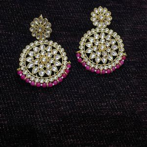 Golden Pink Heavy Chandbali Earrings