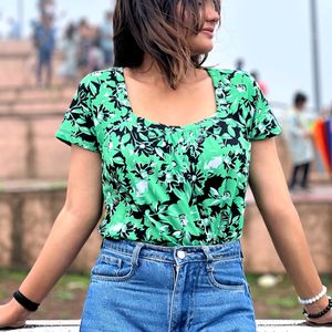 Square Neck Floral Printed Tshirt