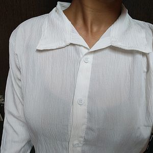 Long White Full Sleeve Pattern Women Shirt