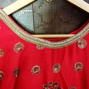 Beautiful Simple N Sober Red Embroidery Gown