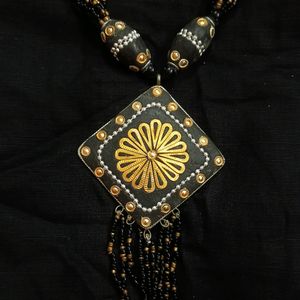 Gold Black Beaded Handcrafted Necklace