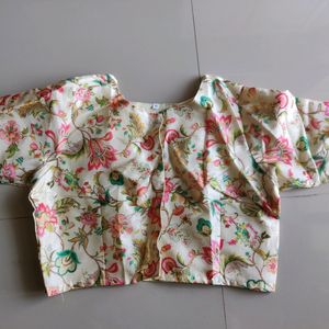 Cream With Floral Print Ready Made Blouse