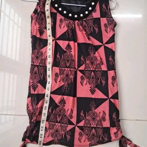 Fancy, Printed,Black N Pink Velvet-Chiffon Top