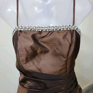 Brown Dress With Pearl Detailing