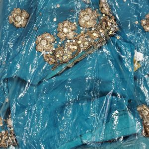 Beautiful Party Wear Saree Dark Skyblue