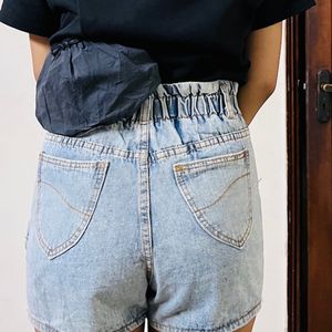 Paperbag High Rise  Denim Shorts