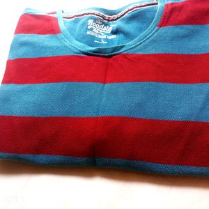 Roadster Maroon & Blue Stripped Cotton Tshirt