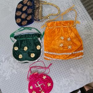 Combo of 4 Velvet Potli Bags