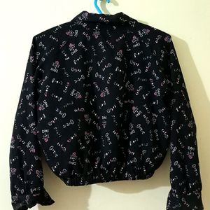 Women  Black Printed Shirt Style Top