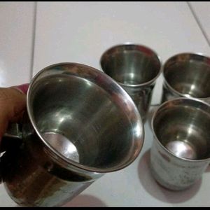 Combo Of 5 Old Stainless Steel Cup Set