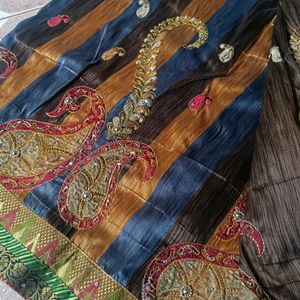 Raw Silk Saree With Multi Colour