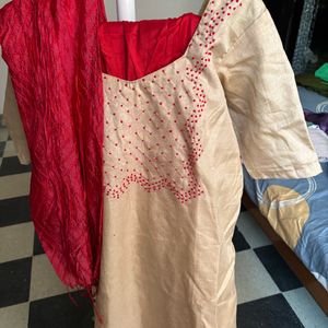 Red Stiched Churidar Set