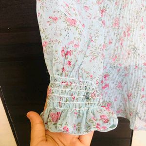 Korean Pastel Blue Floral Top