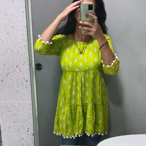 Neon Green Anarkali Top