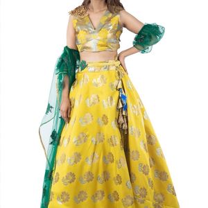 Yellow Machine Print Lehenga