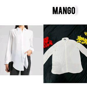 Mango white loose oversized polyester sheer shirt