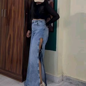 Side Slit Wide Leg Jeans