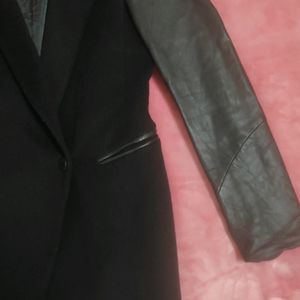 Imported Black Coat Jacket Breasted Faux Leather