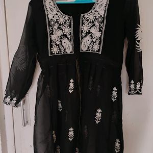 Chicken Kari  Semi Kurti Black And White Pop Up