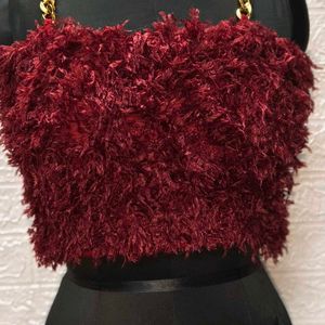 Fur Crop Top With Golden Ornaments