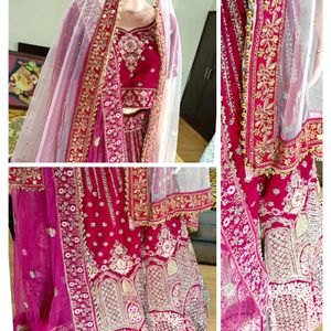 Bridal Pink Heavy Work Fully Stitch Velvet Lehenga