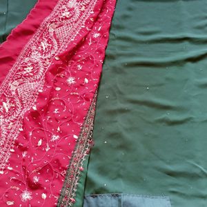 Green Saree With Stitched Blouse