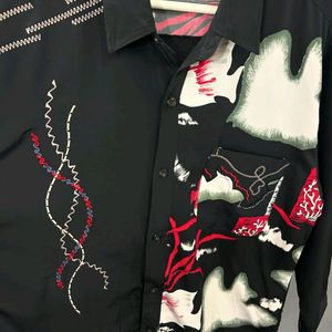 Abstract printed with embroideryapplique shirt