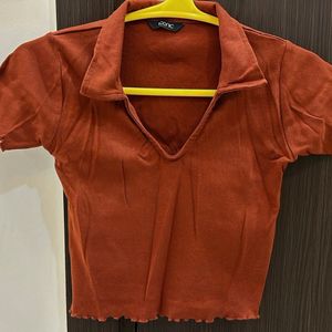 BROWN V NECK CROP TOP