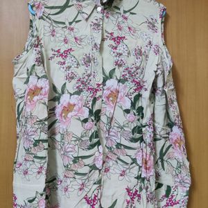 Beige Cold Shoulder Floral Shirt