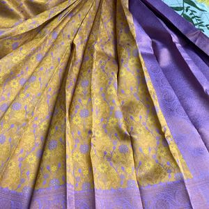 New Yellow N Purple Semi Kanchi Soft Silk Saree