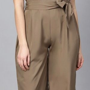 Ives Women Brown Solid Basic Jumpsuit