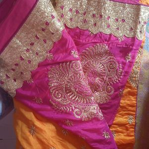 ROYAL ORANGISH PINK FESTIVE SAREE.