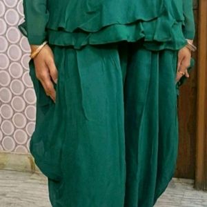 Green Peplum Dhoti Coord Set