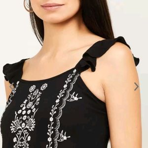 Ginger By Lifestyle Black Printed Flared Dress