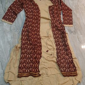 A Line Cream Colour Double Layer Kurti