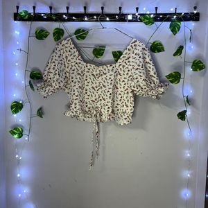 White Floral Crop Top