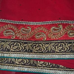 Embroidered Georgette Deep Red Saree