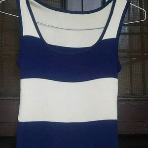 Navy Blue White Striped Bodycorn Midi Dress