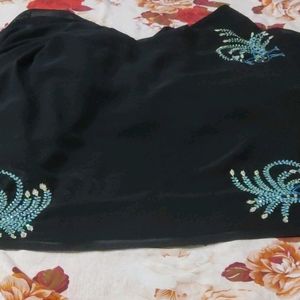 Black Saree with Hand Embroidery Peacocks