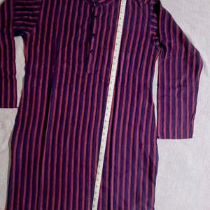 Khadi Men Purple & Pink Striped Straight Kurta