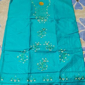 Unstitched Dress Material In Sea Green Colour