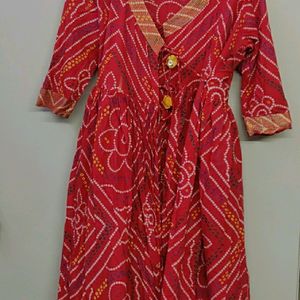 ANUBHUTEE RED BANDHEJ PRINT KURTA SET