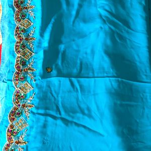 Beautiful Blue Saree with Stone Work