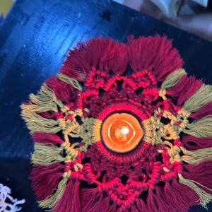 Handmade Macrame Rangoli And Tea Light Holder