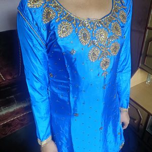 Blue Heavy Embroidered Sharara Suit With Dupatta