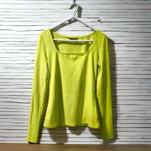 Deep Square Neck Ribbed T-Shirt in Lemon Yellow