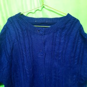 Women's Blue Sweater Wool Knitted Cardigan Button