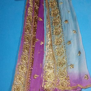 Purple And Blue Dupatta With Golden Colour design