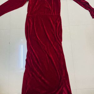 Women Long Maroon Split Bodycon Dress